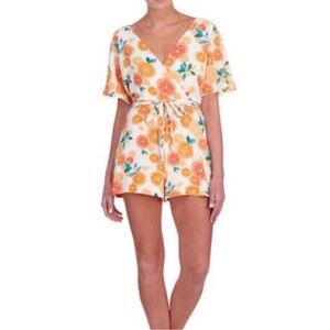June & Hudson Citrus Print Romper Size Small